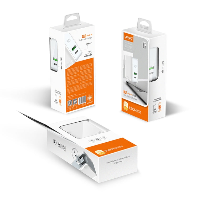 LDNIO A4403C 30W PD + Auto-ID faltbares Schnellreise-Ladegerät mit 1m 8-Pin-Kabel, AU-Stecker, mit 8-Pin-Kabel, 30W mit 8-Pin-Kabel