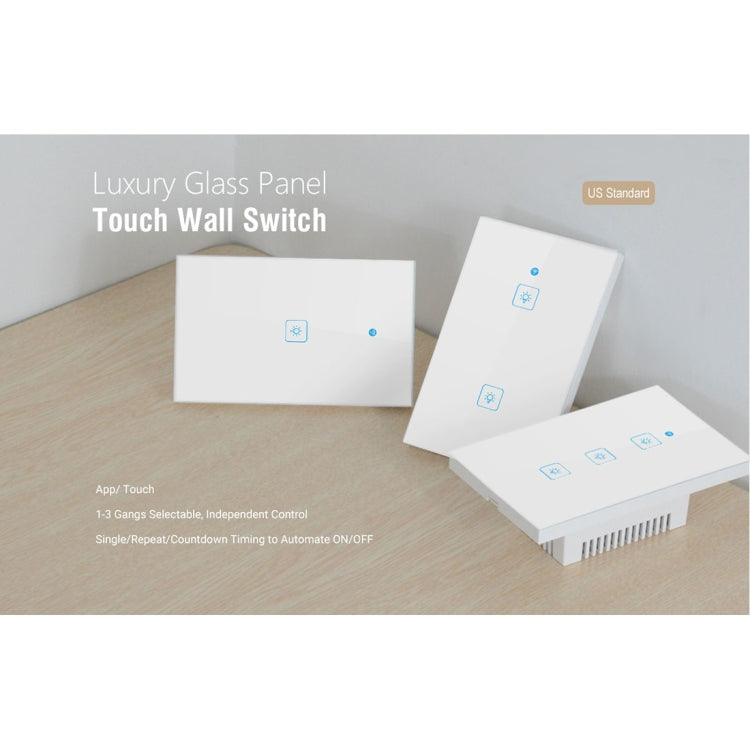WS-US-02 EWeLink APP & Touch-Steuerung 2A 2-fach Gehärtetes Glas Panel Intelligenter Wandschalter, AC 90V-250V, US-Stecker, 2-fach