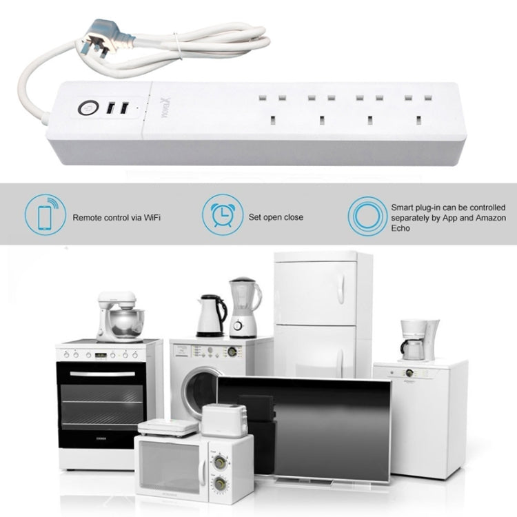 2 x USB-Anschlüsse + 4 x UK-Stecker WiFi Fernsteuerung Smart Steckdose Funktioniert mit Alexa & Google Home, Kabellänge: 1,8m, AC 90-265V, UK-Stecker, 4xUSB + 3xUK-Stecker(UK-Stecker)