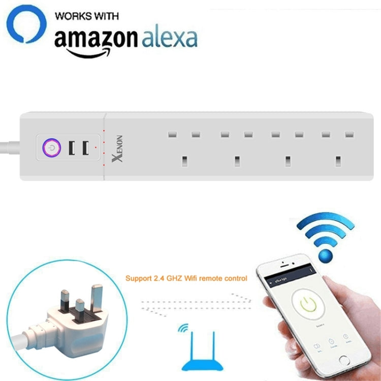 2 x USB-Anschlüsse + 4 x UK-Stecker WiFi Fernsteuerung Smart Steckdose Funktioniert mit Alexa & Google Home, Kabellänge: 1,8m, AC 90-265V, UK-Stecker, 4xUSB + 3xUK-Stecker(UK-Stecker)