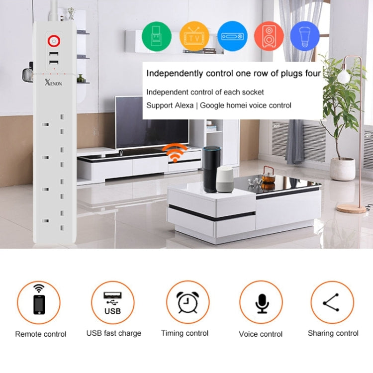 2 x USB-Anschlüsse + 4 x UK-Stecker WiFi Fernsteuerung Smart Steckdose Funktioniert mit Alexa & Google Home, Kabellänge: 1,8m, AC 90-265V, UK-Stecker, 4xUSB + 3xUK-Stecker(UK-Stecker)