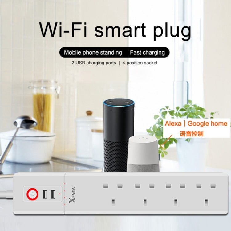 2 x USB-Anschlüsse + 4 x UK-Stecker WiFi Fernsteuerung Smart Steckdose Funktioniert mit Alexa & Google Home, Kabellänge: 1,8m, AC 90-265V, UK-Stecker, 4xUSB + 3xUK-Stecker(UK-Stecker)