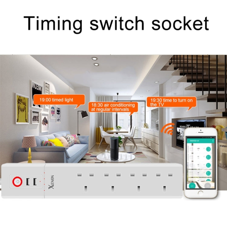 2 x USB-Anschlüsse + 4 x UK-Stecker WiFi Fernsteuerung Smart Steckdose Funktioniert mit Alexa & Google Home, Kabellänge: 1,8m, AC 90-265V, UK-Stecker, 4xUSB + 3xUK-Stecker(UK-Stecker)