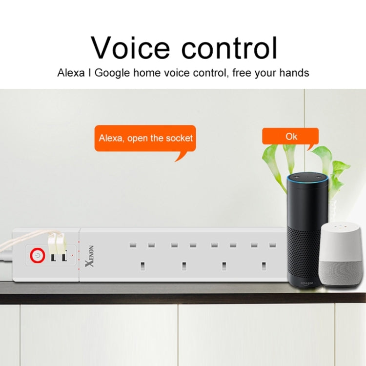 2 x USB-Anschlüsse + 4 x UK-Stecker WiFi Fernsteuerung Smart Steckdose Funktioniert mit Alexa & Google Home, Kabellänge: 1,8m, AC 90-265V, UK-Stecker, 4xUSB + 3xUK-Stecker(UK-Stecker)