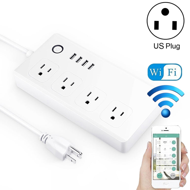 4 x USB-Anschlüsse + 4 x US-Stecker WiFi Fernsteuerung Smart Steckdose Funktioniert mit Alexa & Google Home, AC 110-240V, US-Stecker, 4xUSB + 4xUS-Stecker(US-Stecker)