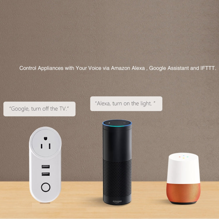 SA-002 2 USB-Anschlüsse + 1 EU-Steckdose WiFi Smart Steckdose, Kompatibel mit Alexa und Google Home, AC 110V-230V, EU-Stecker, UK-Stecker, US-Stecker