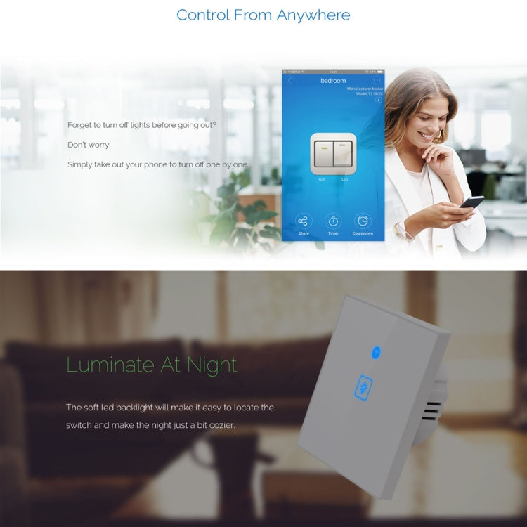 WS-EU-03 EWeLink APP & Touch-Steuerung 2A 3-fach gehärtetes Glas-Panel Smart Wand-Schalter, AC 90V-250V, EU-Stecker, 3-fach