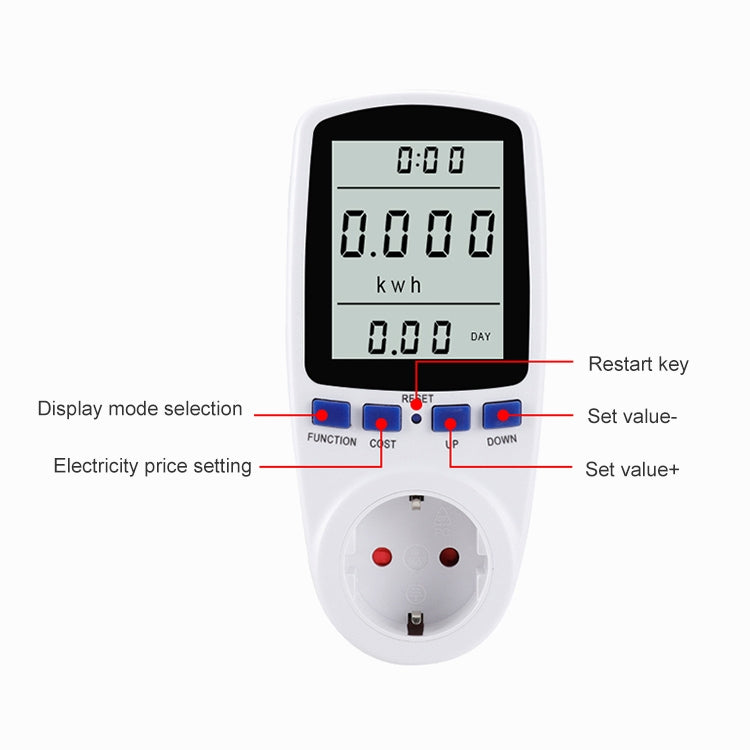 AC 230V 50Hz Max 16A LCD-Anzeige Energiemessgerät Watt Volt Spannung Leistungsanalysator Automatischer Stromverbrauchsmonitor Analysator Leistung, EU-Stecker, AC 230V EU-Stecker