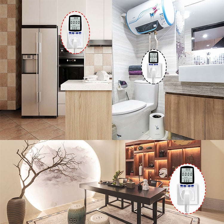 AC 230V 50Hz Max 16A LCD-Anzeige Energiemessgerät Watt Volt Spannung Leistungsanalysator Automatischer Stromverbrauchsmonitor Analysator Leistung, EU-Stecker, AC 230V EU-Stecker