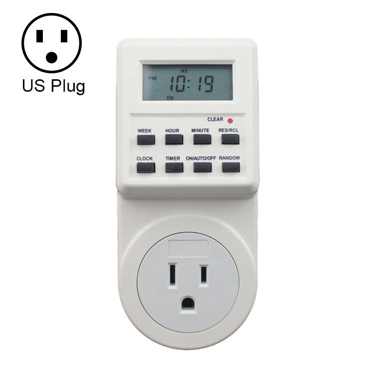 AC 120V Smart Home Steckdose mit LCD-Anzeige Uhr Sommerzeitfunktion 12/24 Stunden umschaltbare Zeitschaltuhr Steckdose, US-Stecker, AC 120V US-Stecker