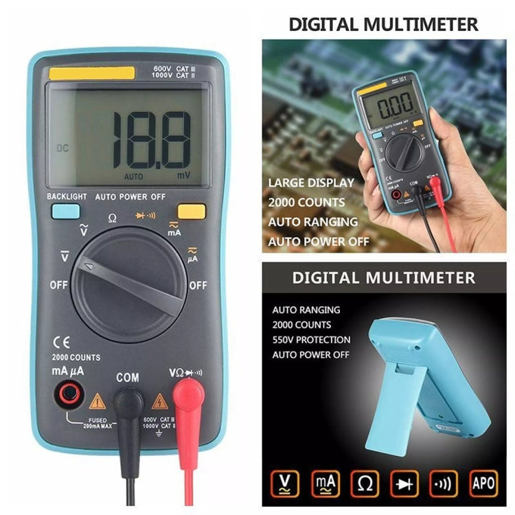 ZT98 CAT III 600V tragbares digitales Multimeter 2000 Zählungen Hintergrundbeleuchtung AC / DC Strom Spannungsprüfer mit LCD-Bildschirm & Halter, ZT98
