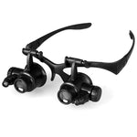 10X 15X 20X 25X Doppelte Brillenlinsen Juwelier Uhrenreparatur Kopf-Lupe mit 2 LED-Lichtern (Schwarz), 9892G