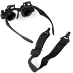 10X 15X 20X 25X Doppelte Brillenlinsen Juwelier Uhrenreparatur Kopf-Lupe mit 2 LED-Lichtern (Schwarz), 9892G