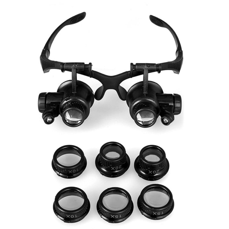 10X 15X 20X 25X Doppelte Brillenlinsen Juwelier Uhrenreparatur Kopf-Lupe mit 2 LED-Lichtern (Schwarz), 9892G