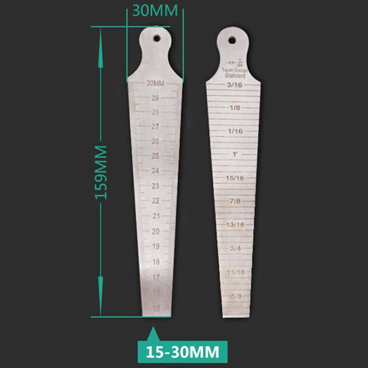 Keil-Fühlerlehre 15-30 mm, Edelstahl-Lineal, Inspektions-Konuslehre, metrisch-imperiales Messwerkzeug, 15-30 mm metrisch-imperial