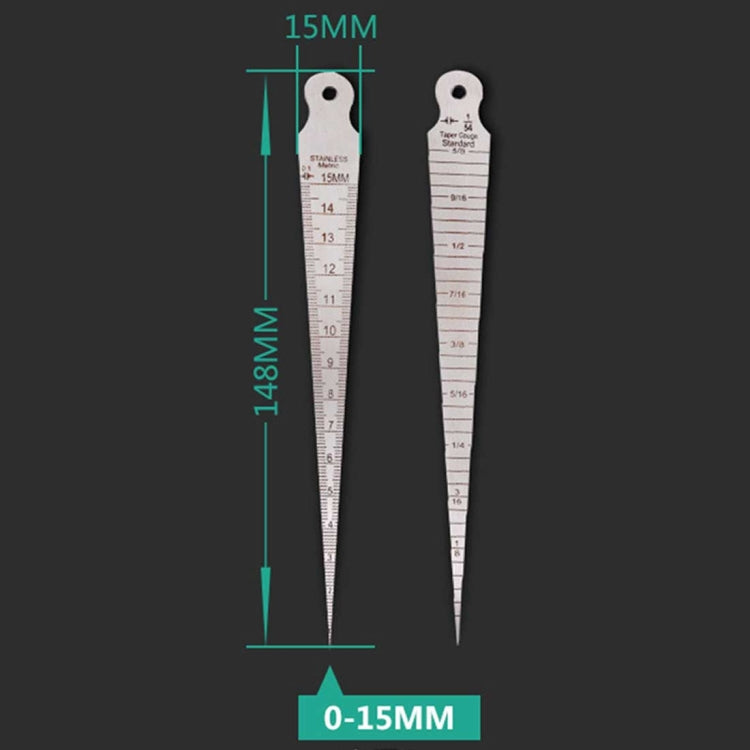 Keillehrenspion 1-15 mm dick, Edelstahl-Lineal, Inspektionskonuslehre, metrisches/imperiales Messwerkzeug, 1-15 mm dicke metrische/imperiale Messung
