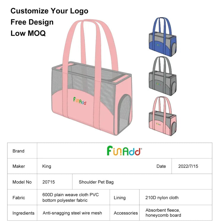 FUNADD Tragbare, atmungsaktive Haustiertasche, Outdoor-Schultertasche, atmungsaktive Haustiertasche