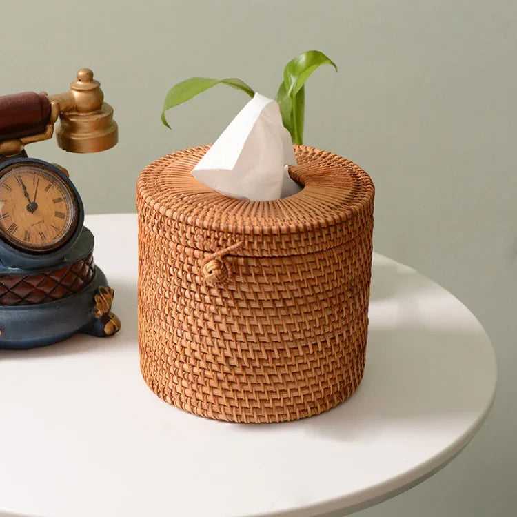 ZJH01 Runde Aufbewahrungsbox für Toilettenpapier aus Rattan, rund