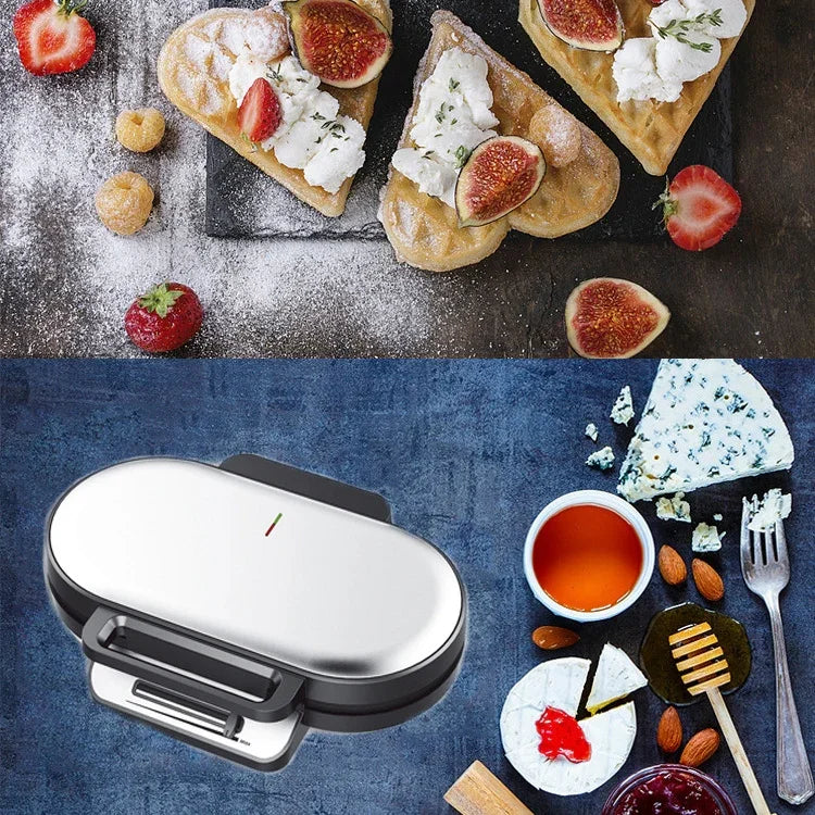 Waffeleisen mit Doppelplatte, Heizfunktion, Mini-Frühstücksmaschine, Sandwich- und Kuchenbackautomat für den Haushalt, EU-Stecker