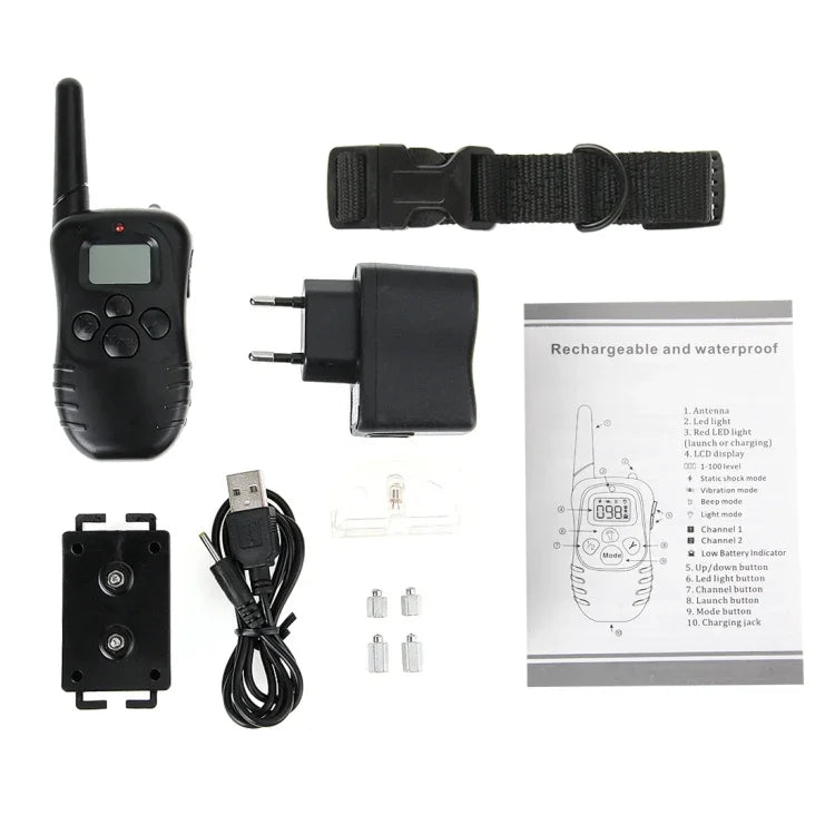 Wiederaufladbares und wasserdichtes Hundeerziehungshalsband mit 300 m Reichweite, LCD-Display und Fernbedienung