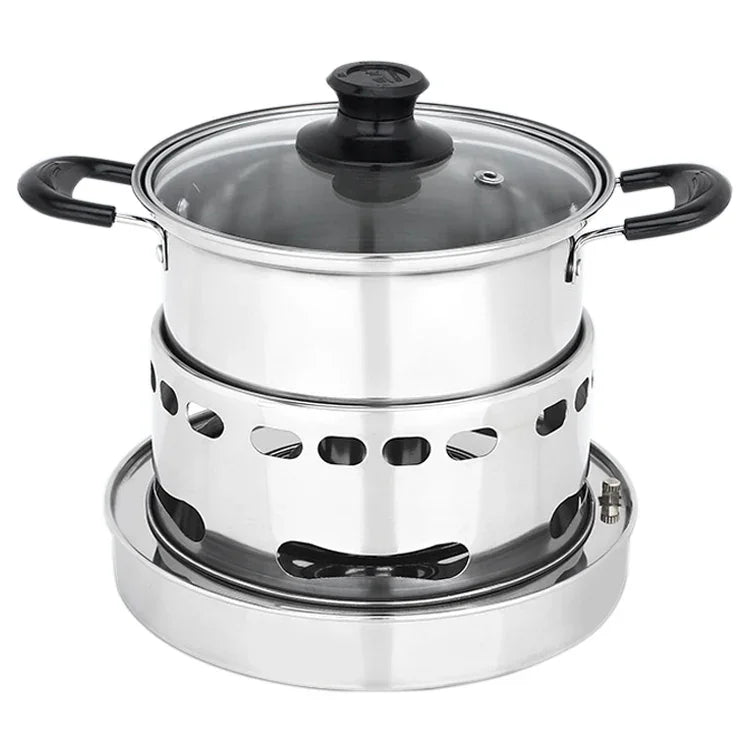 Tragbarer Outdoor-Dochtalkoholkocher aus Edelstahl, kleines Einzelkochtopf-Set, Größe: 14cm