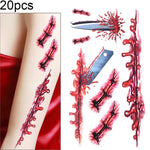 S-045 Halloween-Terror-Wunde, realistische Blutverletzungsnarbe, temporärer Tattoo-Aufkleber, S-045/20 Stück
