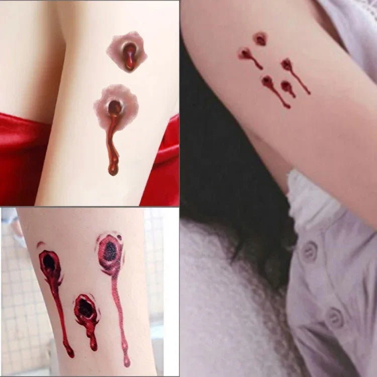 10 Stück S-251 Halloween-Terror-Aufkleber mit realistischen Einschusswunden und Blut, temporär, S-251/10 Stück