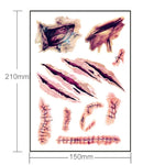 2 Stück V-06 Halloween-Terror-Wunden-Aufkleber mit realistischen Kratzern, Verletzungen und Narben, temporäre Tattoo-Aufkleber, V-06 1/2 Stück