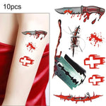 10 Stück S-299 Halloween-Terror-Wunden-Aufkleber mit realistischer Blutverletzung und Narbenmotiv, temporäre Tattoo-Aufkleber, S-299/10 Stück