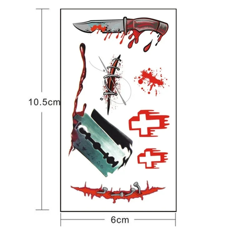 10 Stück S-299 Halloween-Terror-Wunden-Aufkleber mit realistischer Blutverletzung und Narbenmotiv, temporäre Tattoo-Aufkleber, S-299/10 Stück