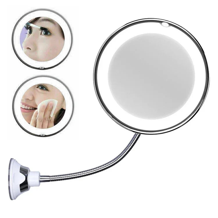 Suction Cup Type LED Lighted Makeup Mirror Flexible Wall Mounted Folding Mirror, LED Light Mirror