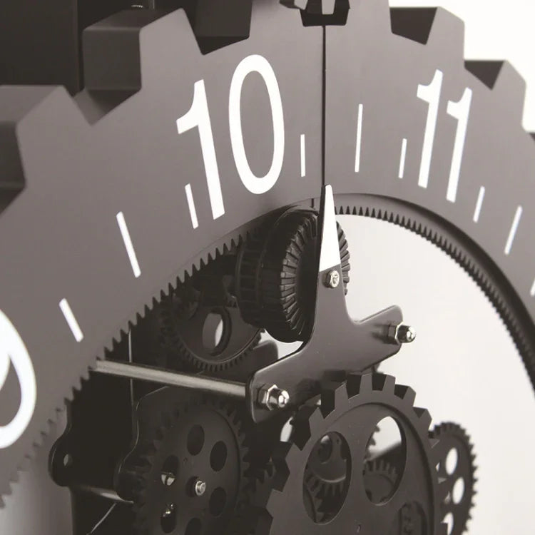Home Simple European Style Triangular Mechanical Gears Wall Clock, Black
