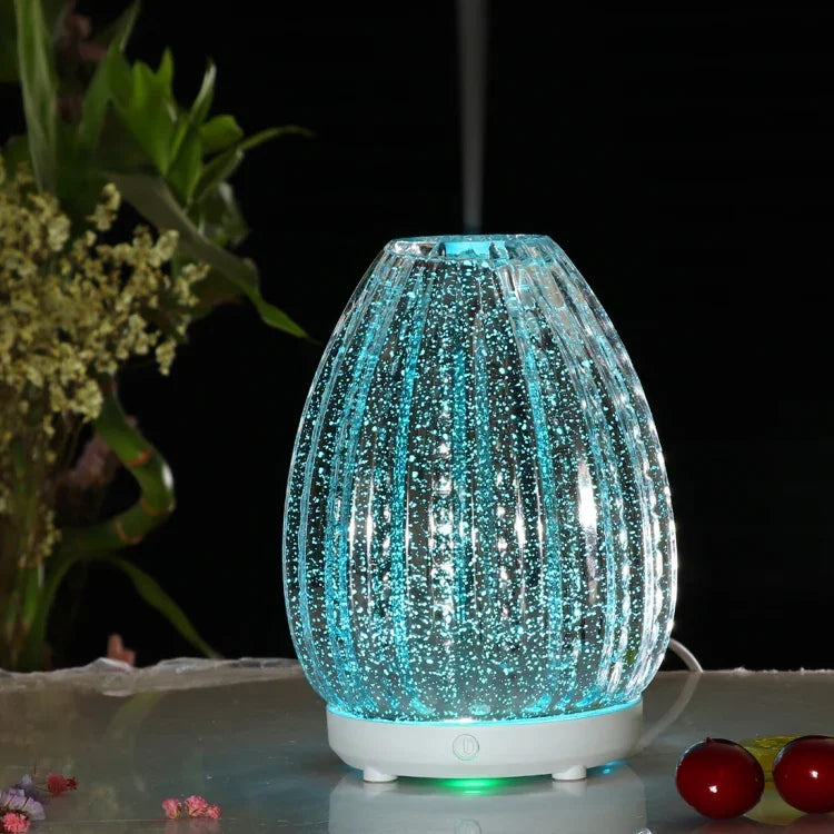 100 ml Aromatherapie-Gerät in kreativer Vasenform, 3D-Glas-Luftbefeuchter mit automatischem Alkoholzerstäuber und farbiger LED-Lampe