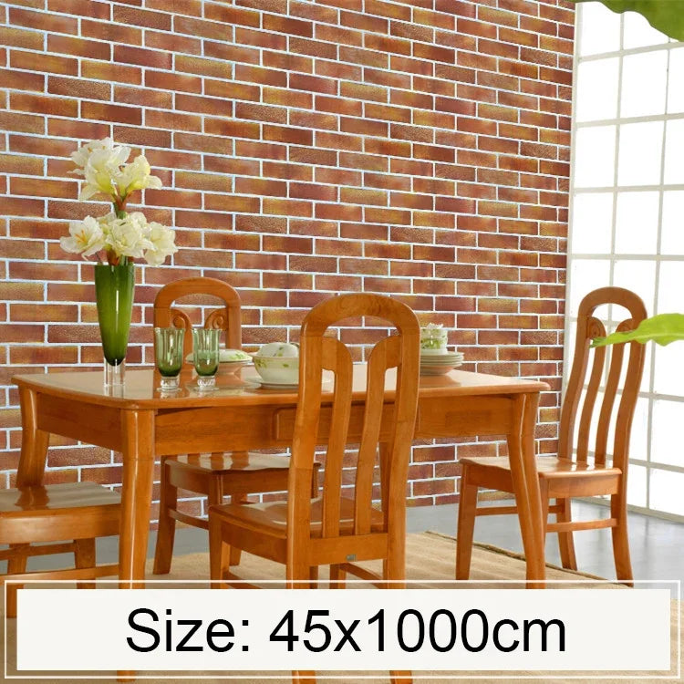 Horizontale große Ziegelstein Kreative 3D Steinziegel Dekoration Tapeten Aufkleber Schlafzimmer Wohnzimmer Wand Wasserdichte Tapetenrolle, Größe: 45 x 1000cm, Horizontaler großer Ziegelstein