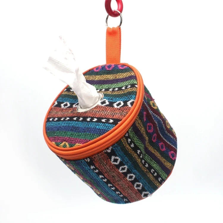 Outdoor Camping Faltbare Stofftaschentuchbox im Ethno-Stil, Aufbewahrungstasche, Größe: 14,5 x 13 cm