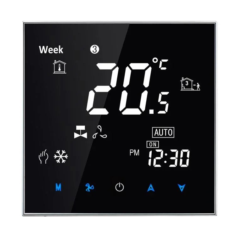 BAC-2000 Zentrale Klimaanlage, Touch-LCD-Digitalthermostat für 2-Leiter-Gebläsekonvektoren, Anzeige von Lüftergeschwindigkeit / Uhrzeit / Temperatur / Zeit / Woche / Heizung usw., BAC-2000 (Schwarz), BAC-2000 (Weiß)