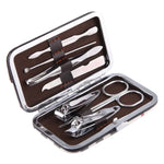 7-teiliges Nagelpflege-Set (Nagelknipser, schräger Nagelknipser, Doppelhaken, Augenbrauenschere, Augenbrauenpinzette, Ohrenschmalzentferner, doppelseitige Nagelfeile) mit Ledertasche, 7 in 1