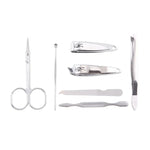 7-teiliges Nagelpflege-Set (Nagelknipser, schräger Nagelknipser, Doppelhaken, Augenbrauenschere, Augenbrauenpinzette, Ohrenschmalzentferner, doppelseitige Nagelfeile) mit Ledertasche, 7 in 1