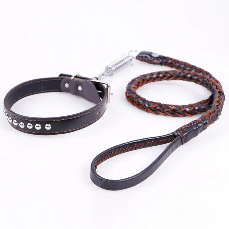 Teleskop-Hundehalsband aus Rindsleder, geeignet für mittelgroße und große Hunde, Größe M, Seillänge: 128 cm, Halsbandgröße: 32–44 cm