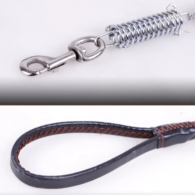 Teleskop-Hundehalsband aus Rindsleder, geeignet für mittelgroße und große Hunde, Größe M, Seillänge: 128 cm, Halsbandgröße: 32–44 cm