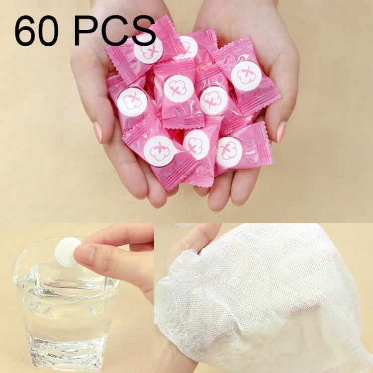 60 Stück Bonbon-Stil Tragbares Einweg-Reise-Baumwollhandtuch, Größe: 22*20cm, 60 Stück