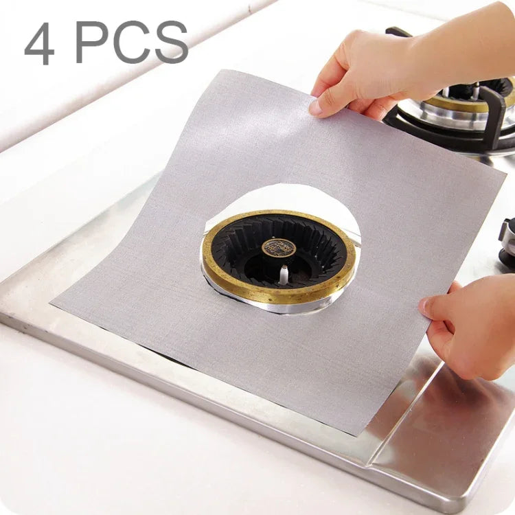 4 Stück Gasofen Oberflächen-Ultradünnes Fasermaterial Kochfeld-Schutzreinigungsunterlage, Größe: 27*27 cm (Silber), 4 Stück