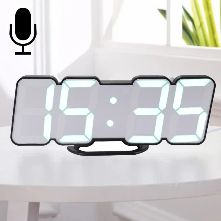 Moderne 3D LED Sound Control Bunte Digitale Wecker, Helligkeit einstellbar, Elektronische Wanduhr, Leuchtende Hängeuhr mit Fernbedienung, 9001 Schwarz, 9001 Weiß