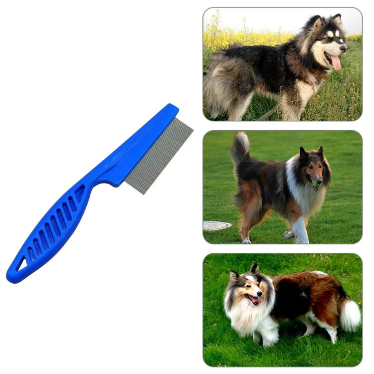 5er-Set Katzen- und Hundekämme mit feinen Zinken aus Edelstahl zur Flohentfernung, Länge: 14 cm, Blau, Lila, Weiß