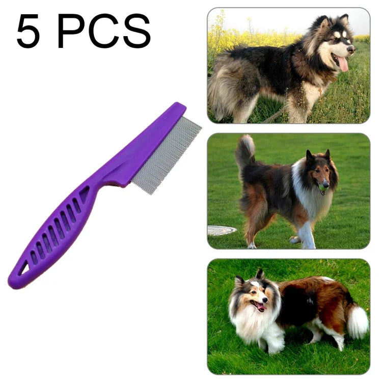 5er-Set Katzen- und Hundekämme mit feinen Zinken aus Edelstahl zur Flohentfernung, Länge: 14 cm, Blau, Lila, Weiß