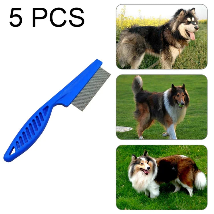 5er-Packung Katzen- und Hundekämme mit feinen Zinken aus Edelstahl zur Flohentfernung, Länge: 18,5 cm, blau, weiß