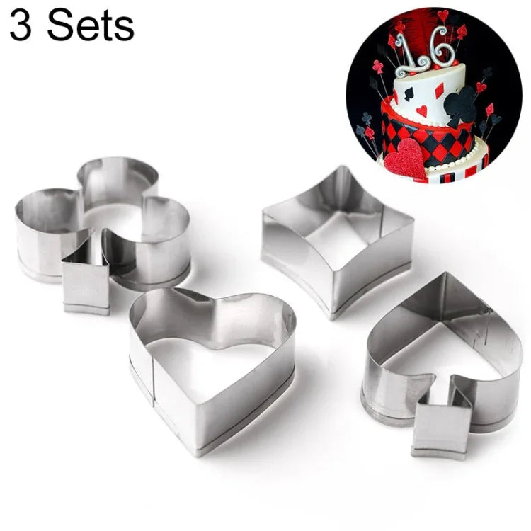3 Sets Edelstahl Poker Keksform Spielkarten Kuchen Fondantform Pik Herz Keks Ausstecher, 3 Sets
