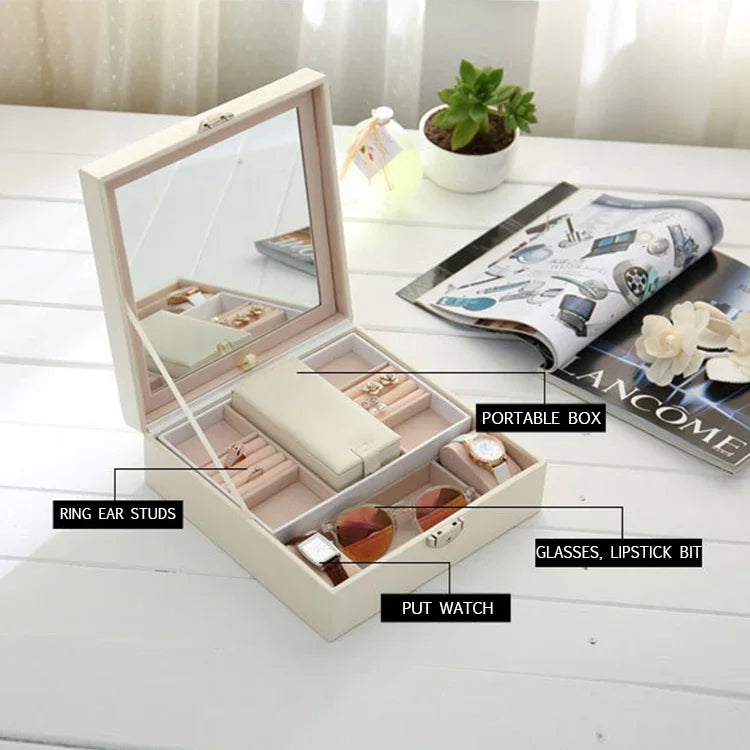Große Schmuckschatulle aus Holz, Aufbewahrung für Halsketten und Ringe, Geschenkbox