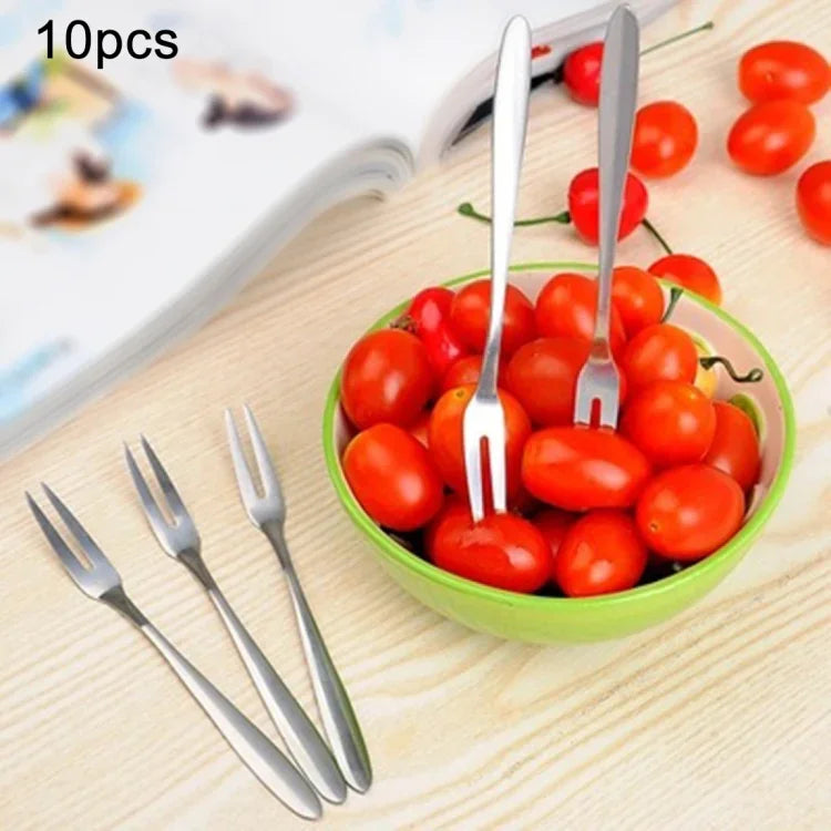 10 Stück Edelstahl-Obstgabel Kreative umweltfreundliche kleine Obstgabel, 10 Stück Obstgabel