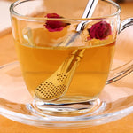 Edelstahl-Trinkhalm mit Teefilter, Kräuterteefilter, Teesieb, Saft, Café, Kaffee, Rührlöffel